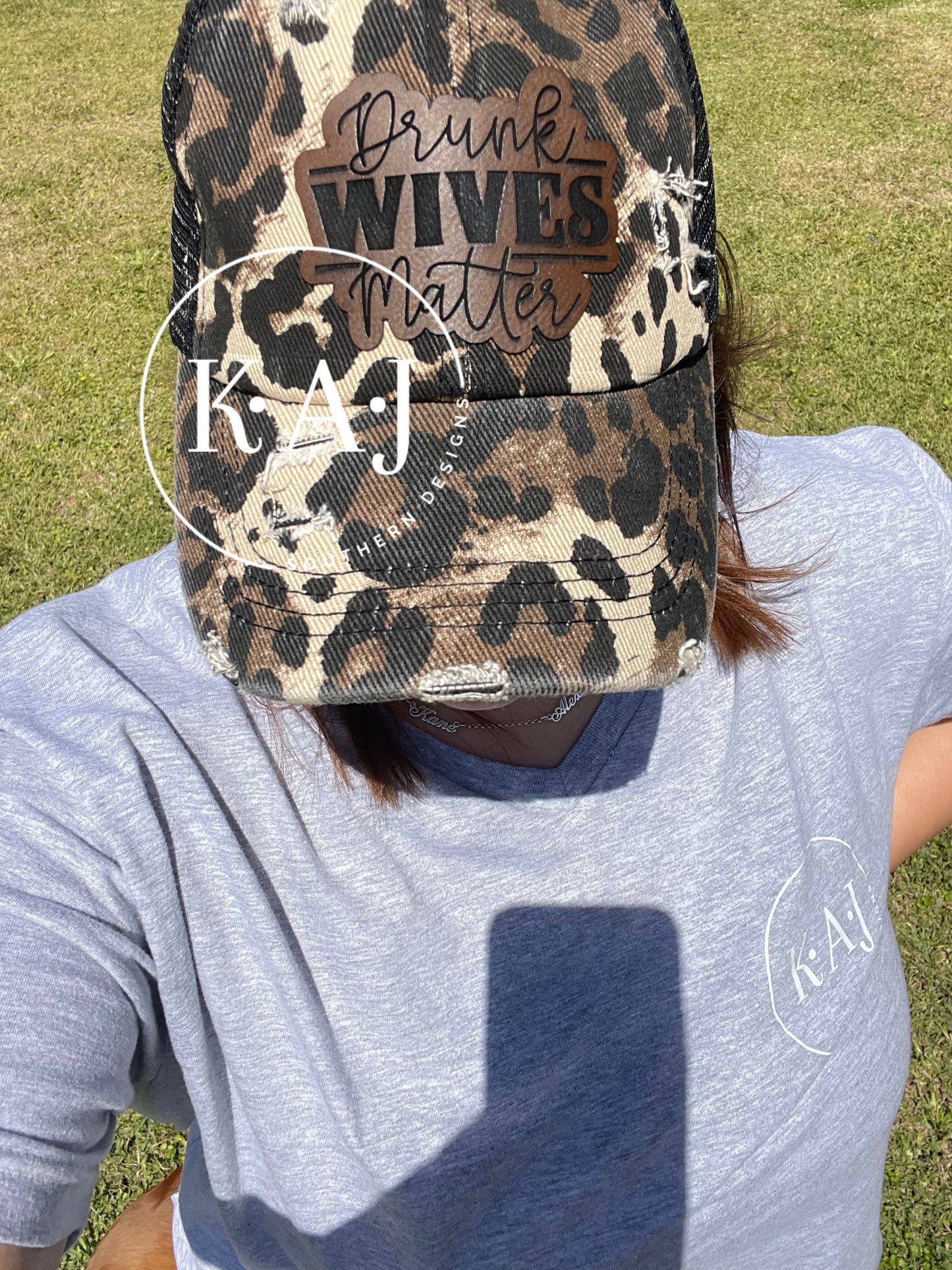 Drunk Wives Matter Leopard Ponytail Hat