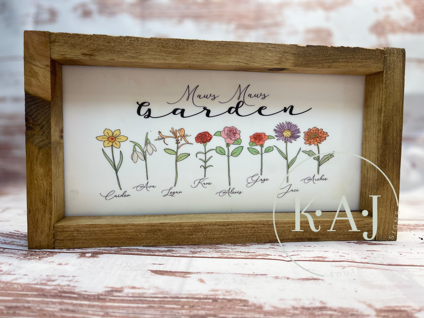 Floral Birth Month Sign with Wood Frame