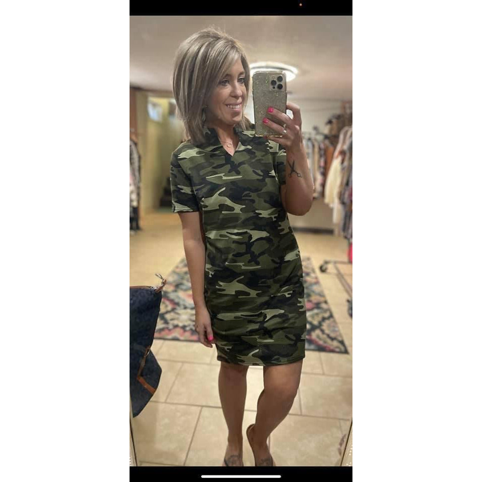 Camo V-Neck Jersey Dress