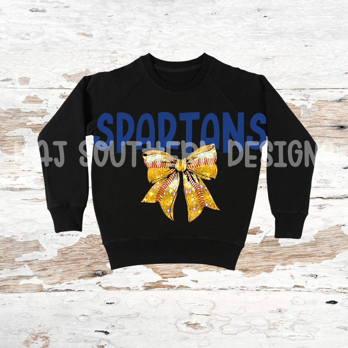 Black Sweatshirt with SPARTANS Text & Yellow Bow