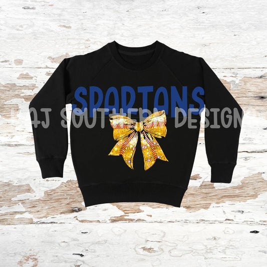 Black Sweatshirt with SPARTANS Text & Yellow Bow