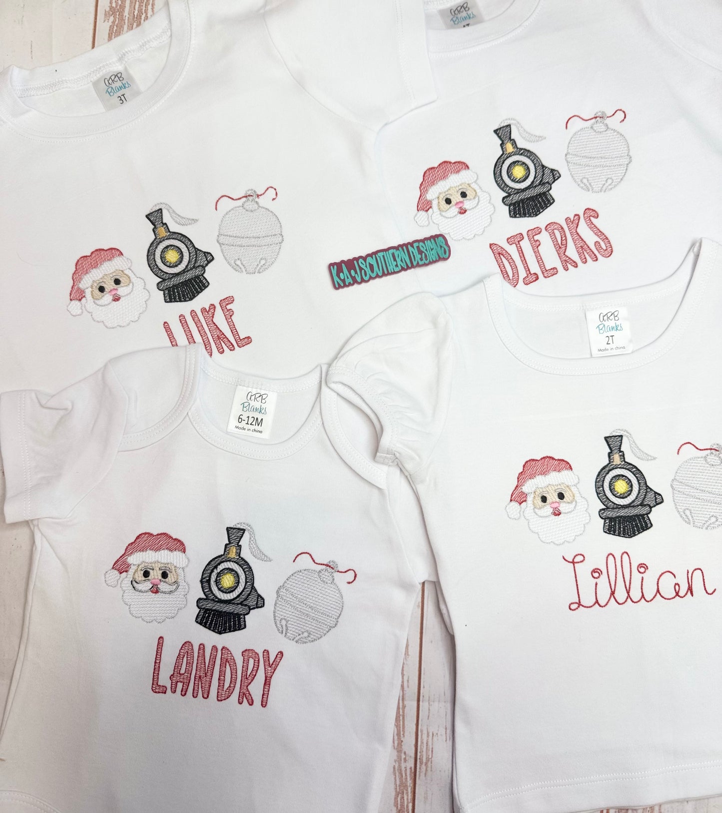 Personalized Santa & Train Embroidered Tee