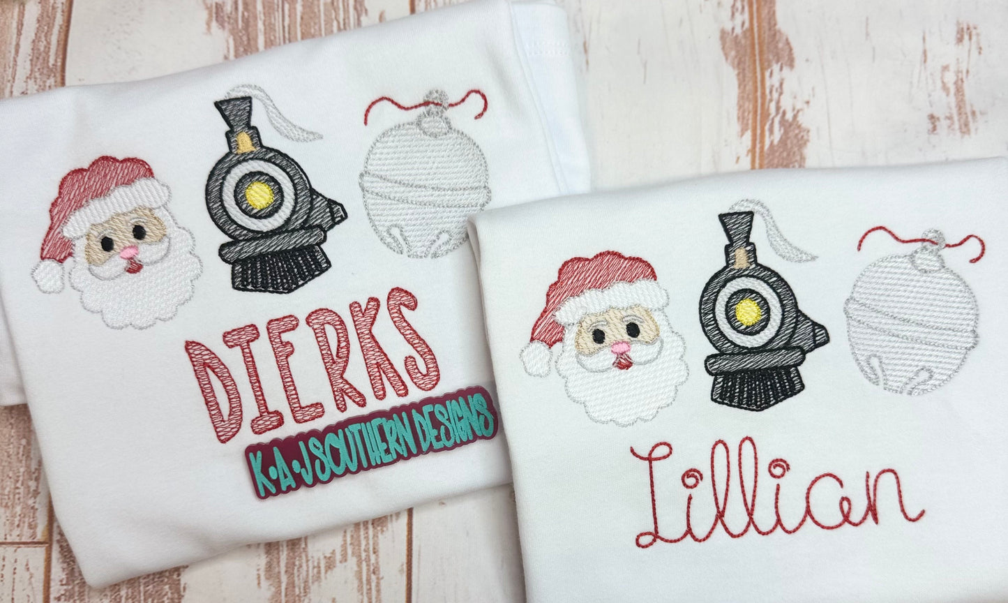 Personalized Santa & Train Embroidered Tee