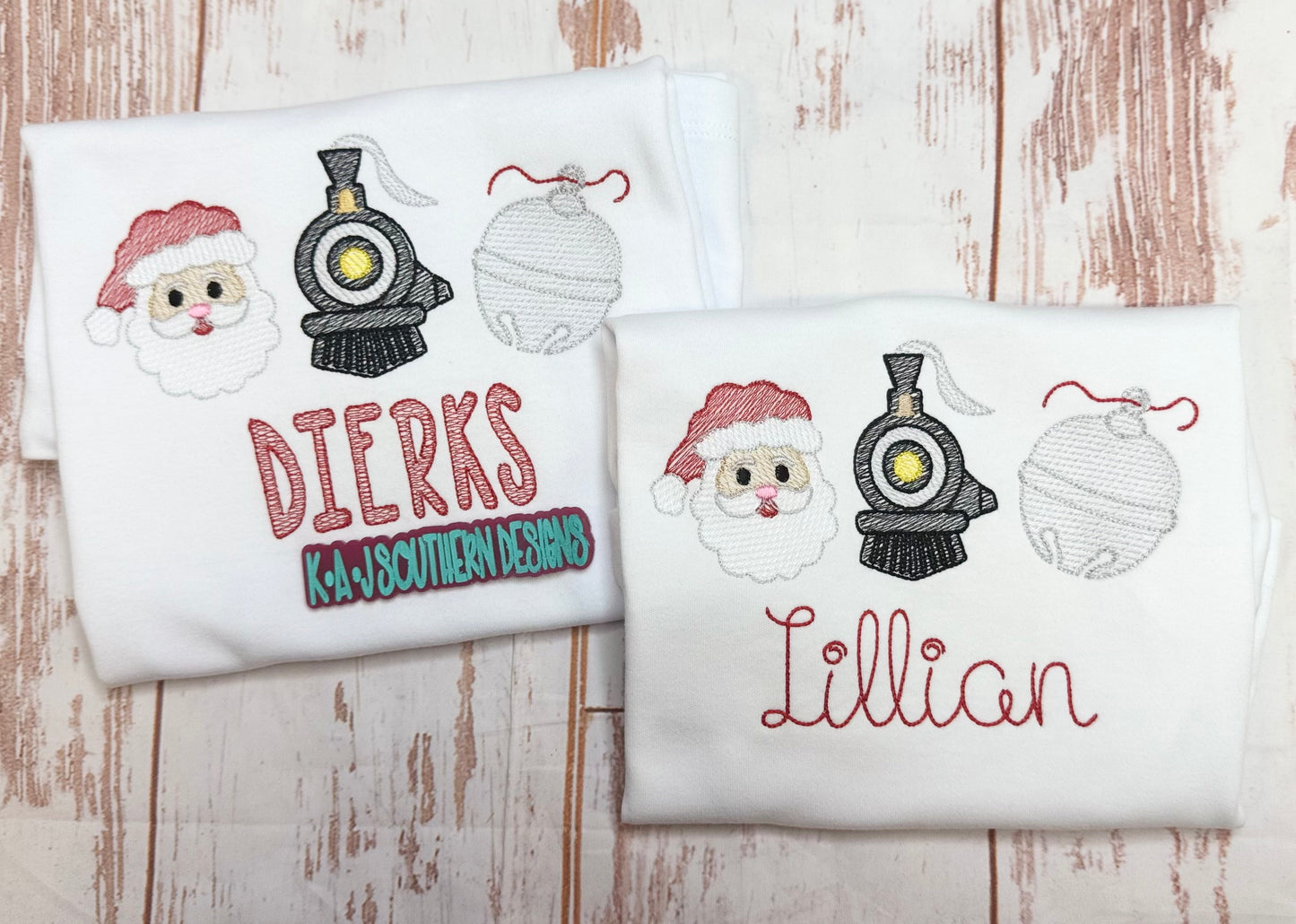 Personalized Santa & Train Embroidered Tee