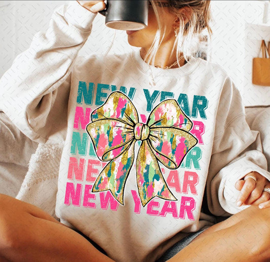 Happy New Year Watercolor Coquette Bow
