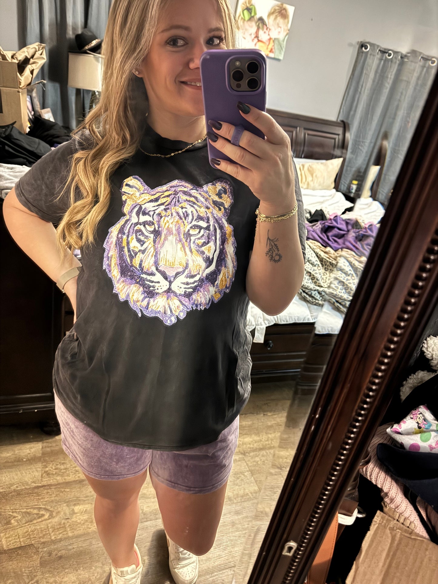 Purple & Gold Glitter Tiger Tee – Lane Seven
