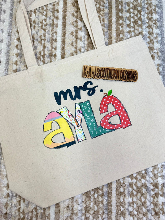 Teacher Name Tote Bag|Teacher Appreciation|Teachers Gift|Teacher Appreciation Gift|Teacher Totes|Personalized Tote Bag|Custom Teacher Gift
