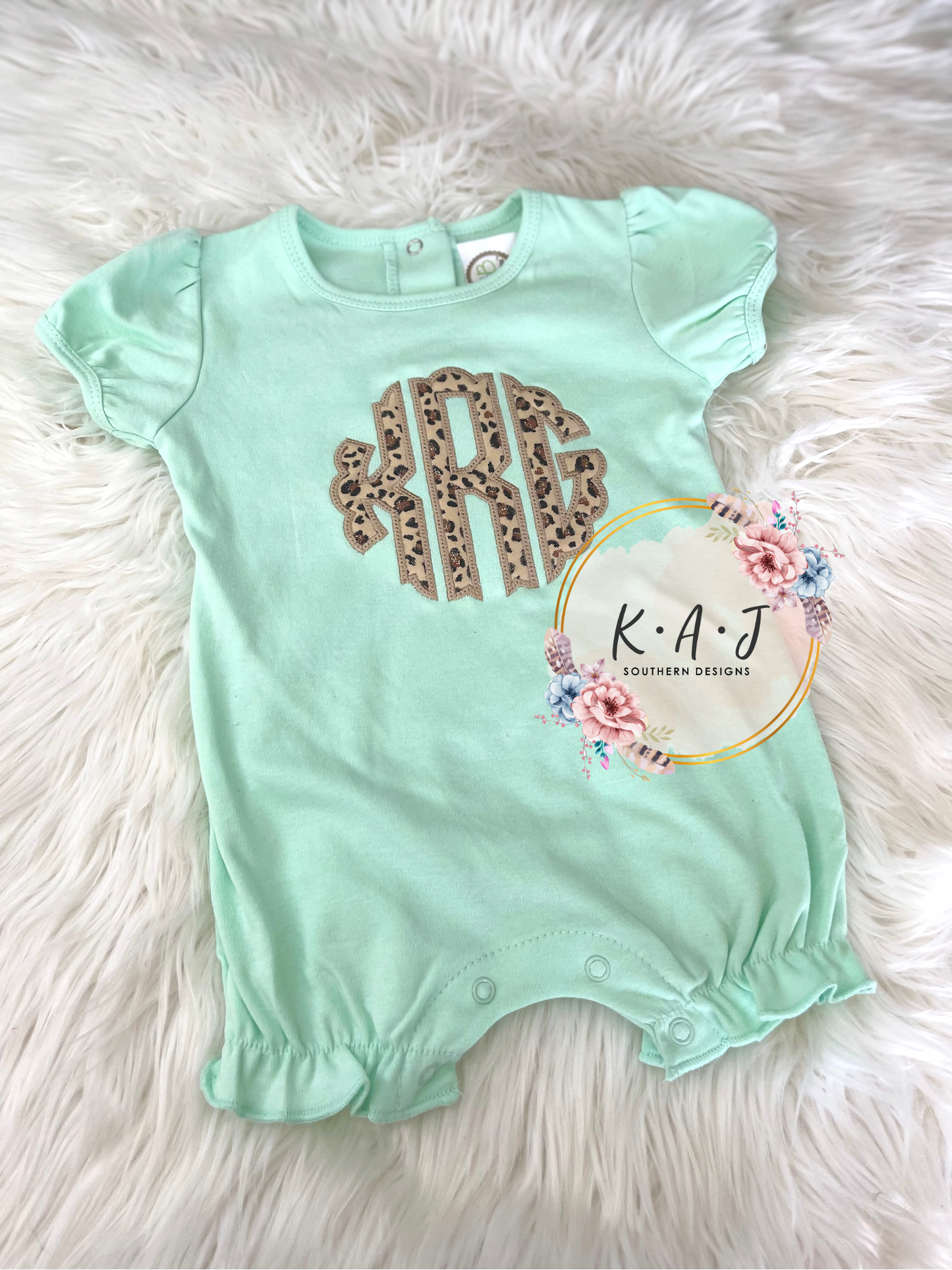 Leopard Monogram Ruffle Romper
