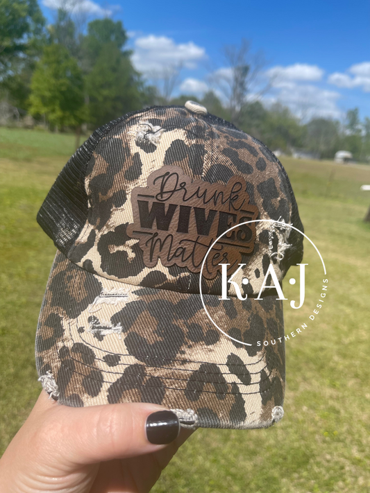 Drunk Wives Matter Leopard Ponytail Hat