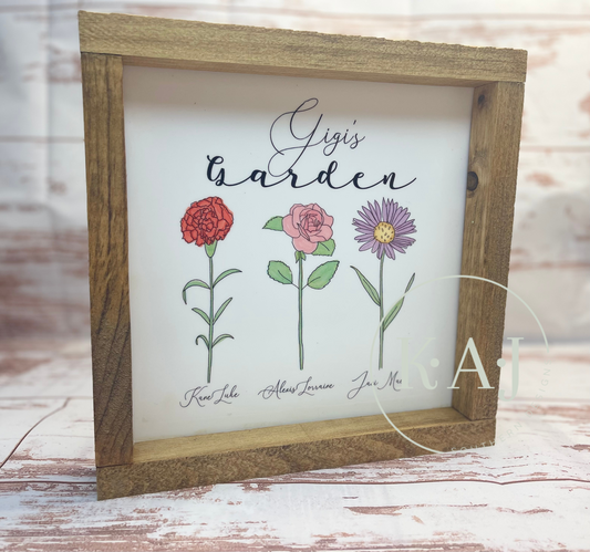 Floral Birth Month Sign with Wood Frame