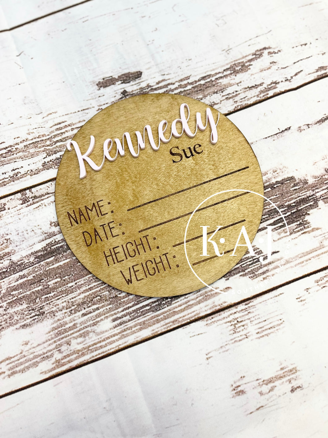 Baby Birth Announcement Wood Round