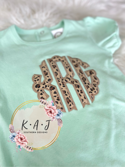 Leopard Monogram Ruffle Romper