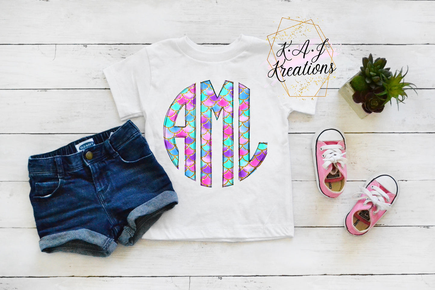 Girls Mermaid Monogram SS Tee