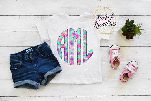 Girls Mermaid Monogram SS Tee