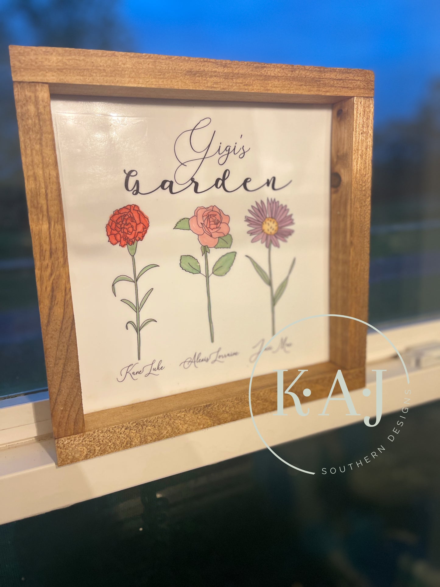 Floral Birth Month Sign with Wood Frame