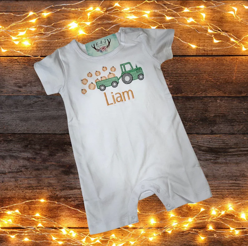 Boys Pumpkin Tractor Romper