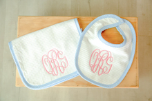 Load image into Gallery viewer, Seersucker Waffle Bib &amp; Burpcloth Set
