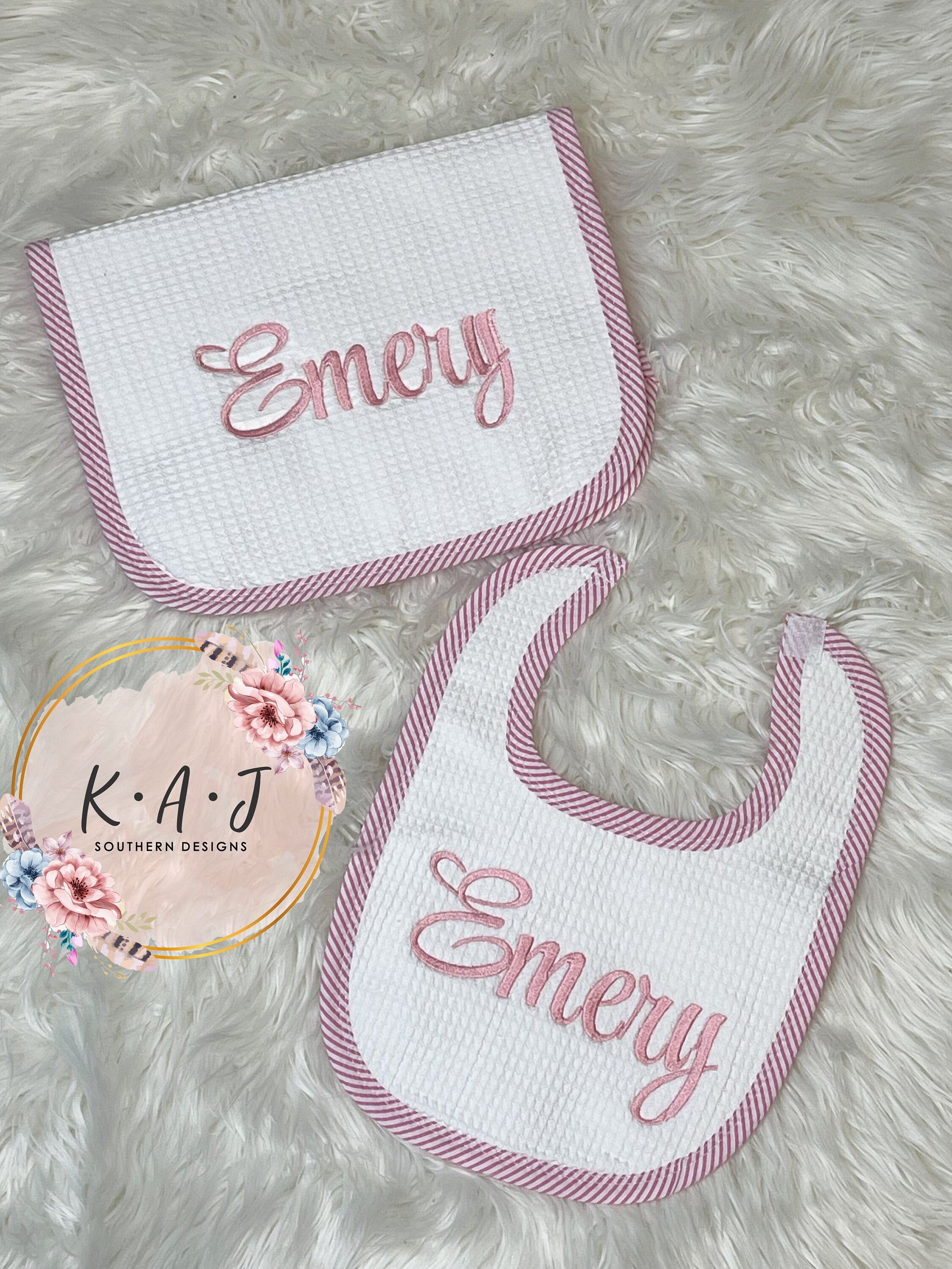 Baby Bib & Burp Cloth Set | Seersucker Bib | Seersucker Burp Cloth | Pink Bib | Green Bib | Blue Bib | Baby Shower Gift
