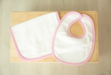 Load image into Gallery viewer, Baby Bib &amp; Burp Cloth Set | Seersucker Bib | Seersucker Burp Cloth | Pink Bib | Green Bib | Blue Bib | Baby Shower Gift
