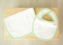 Load image into Gallery viewer, Baby Bib &amp; Burp Cloth Set | Seersucker Bib | Seersucker Burp Cloth | Pink Bib | Green Bib | Blue Bib | Baby Shower Gift
