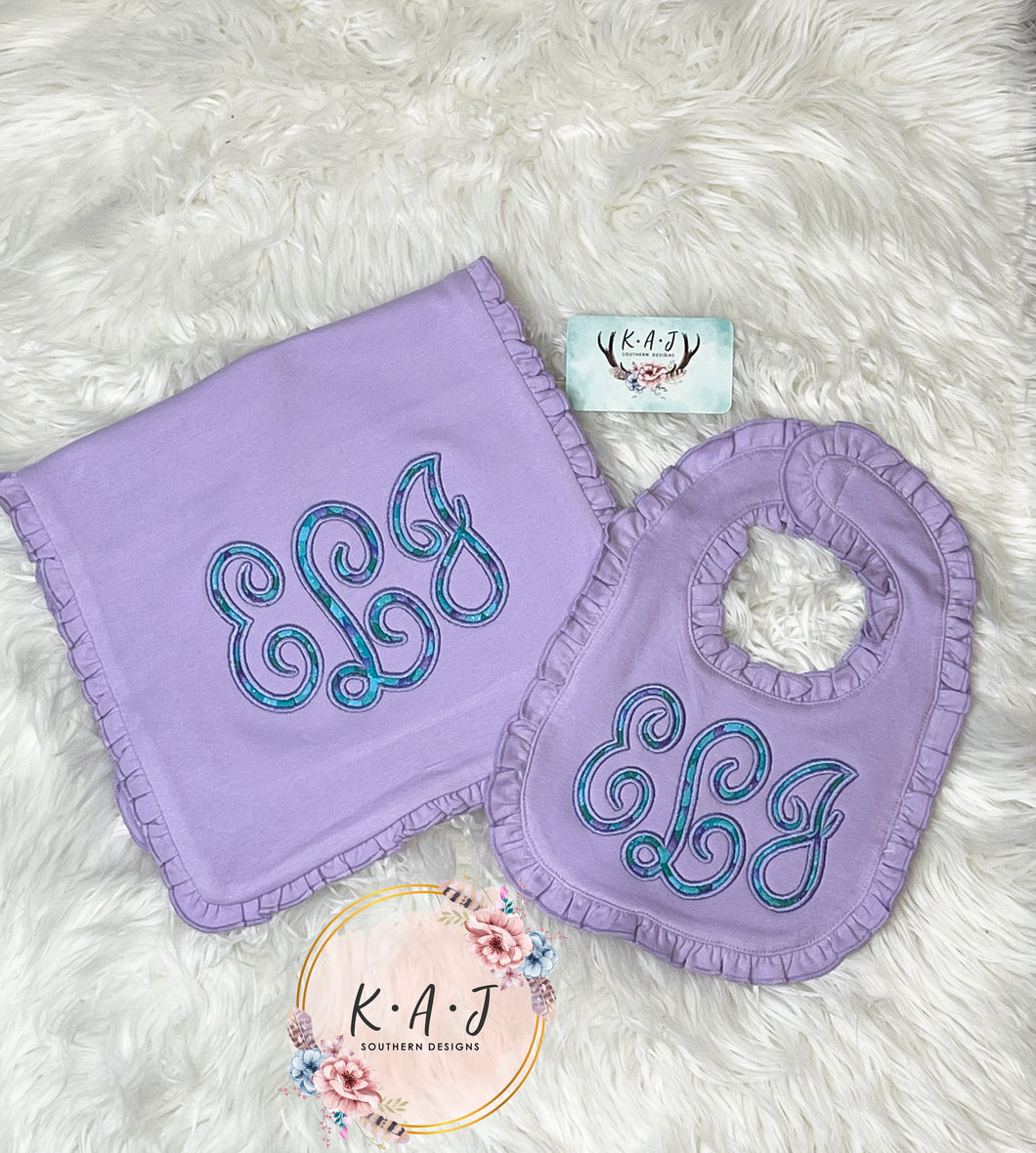 Mermaid Ruffle Bib & Burp Cloth