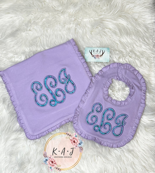 Ruffle Bib & Burp Cloth Mermaid Appliqué | Ruffle Baby Bib | Ruffle Baby Burp Cloth | Girl Baby Gift | Girl Bib,Burp Cloth Set