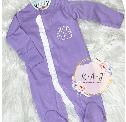 Ruffle Baby Sleeper | Girls Footie Pajamas |Ruffle Footie Pajamas | Personalized Ruffled Footie Pajamas | Girls Monogrammed Pajamas