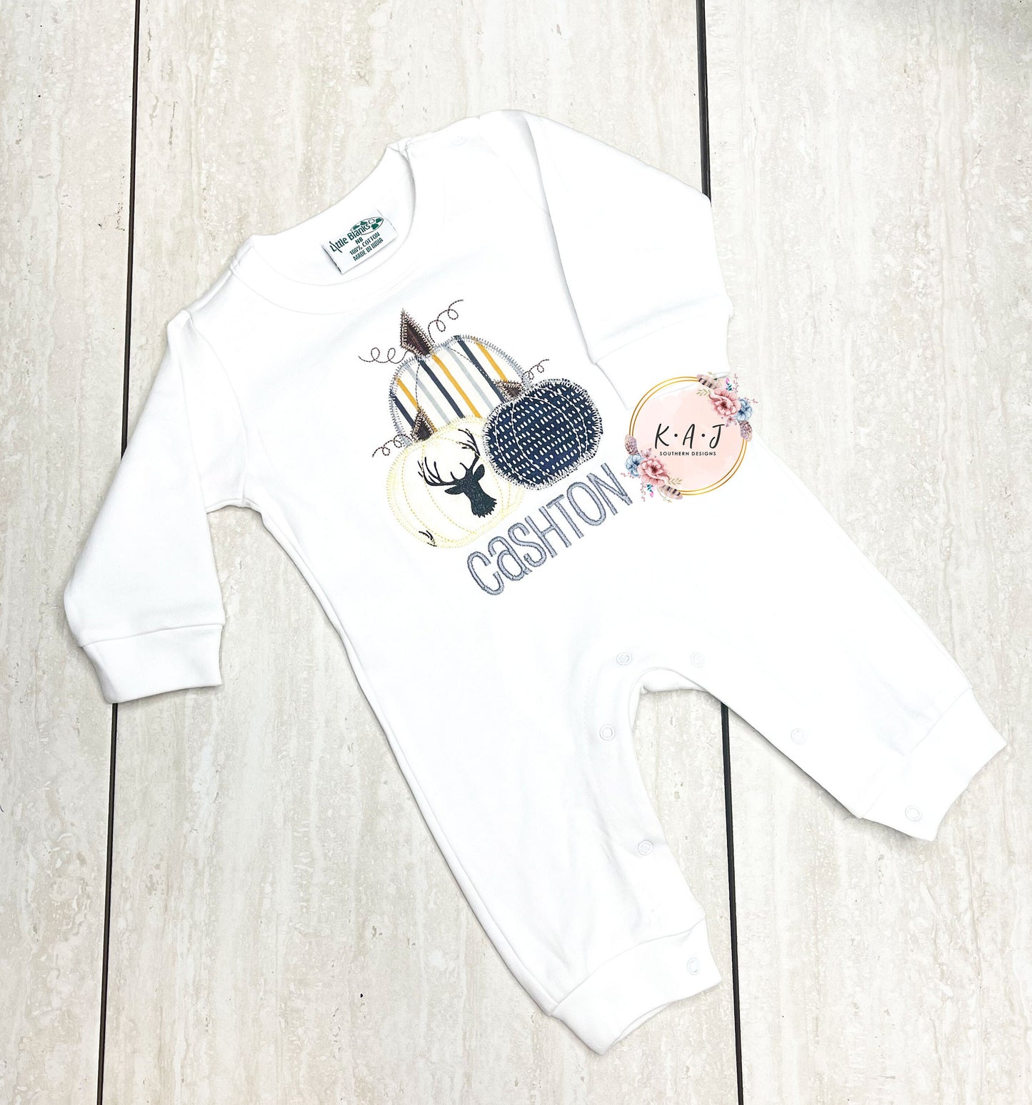 Boys Pumpkin Romper | Halloween Shirt | Fall Romper | Deer and Pumpkins | Deer | Rustic Pumpkin Shirt | Applique Pumpkin | Striped Pumpkin