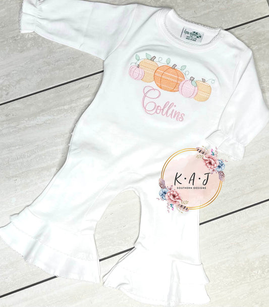 Girls Pumpkin Patch Ruffle Romper | Halloween Romper | Girls Fall Ruffle Romper | Ruffle Pumpkin Romper | Girly Pumpkin Patch
