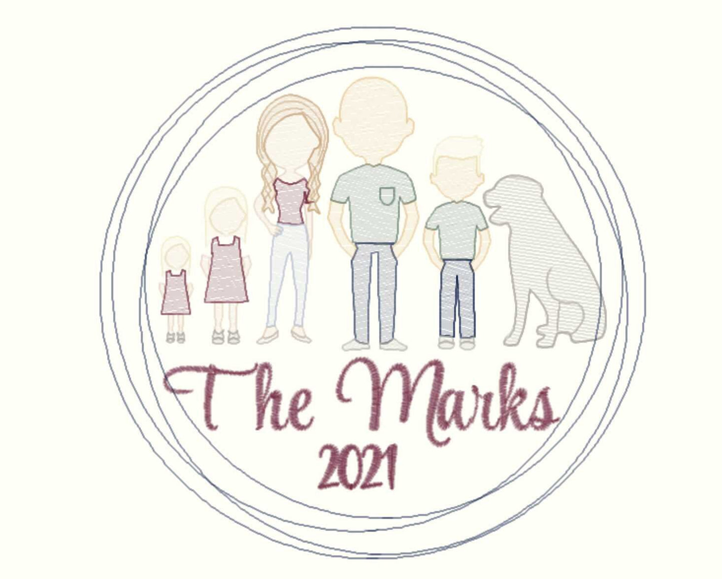 2021 Family Sketch Embroidery Ornaments