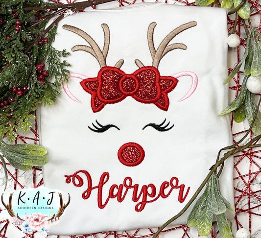 Girls Christmas Shirt | Christmas Glitter Shirt | Rudolph Shirt | Reindeer Christmas Shirt