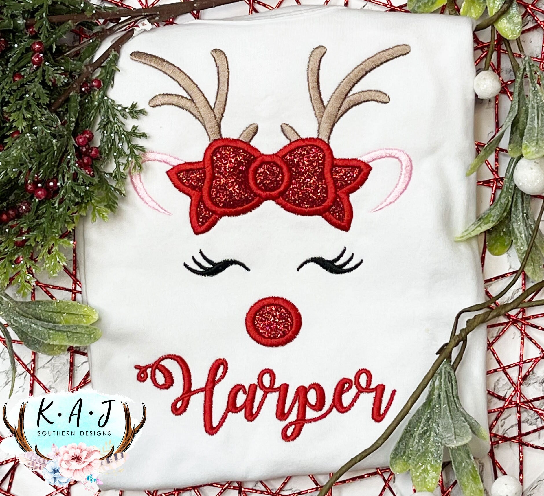 Girls Christmas Shirt | Christmas Glitter Shirt | Rudolph Shirt | Reindeer Christmas Shirt