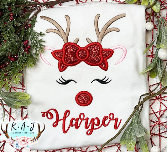 Girls Christmas Shirt | Christmas Glitter Shirt | Rudolph Shirt | Reindeer Christmas Shirt
