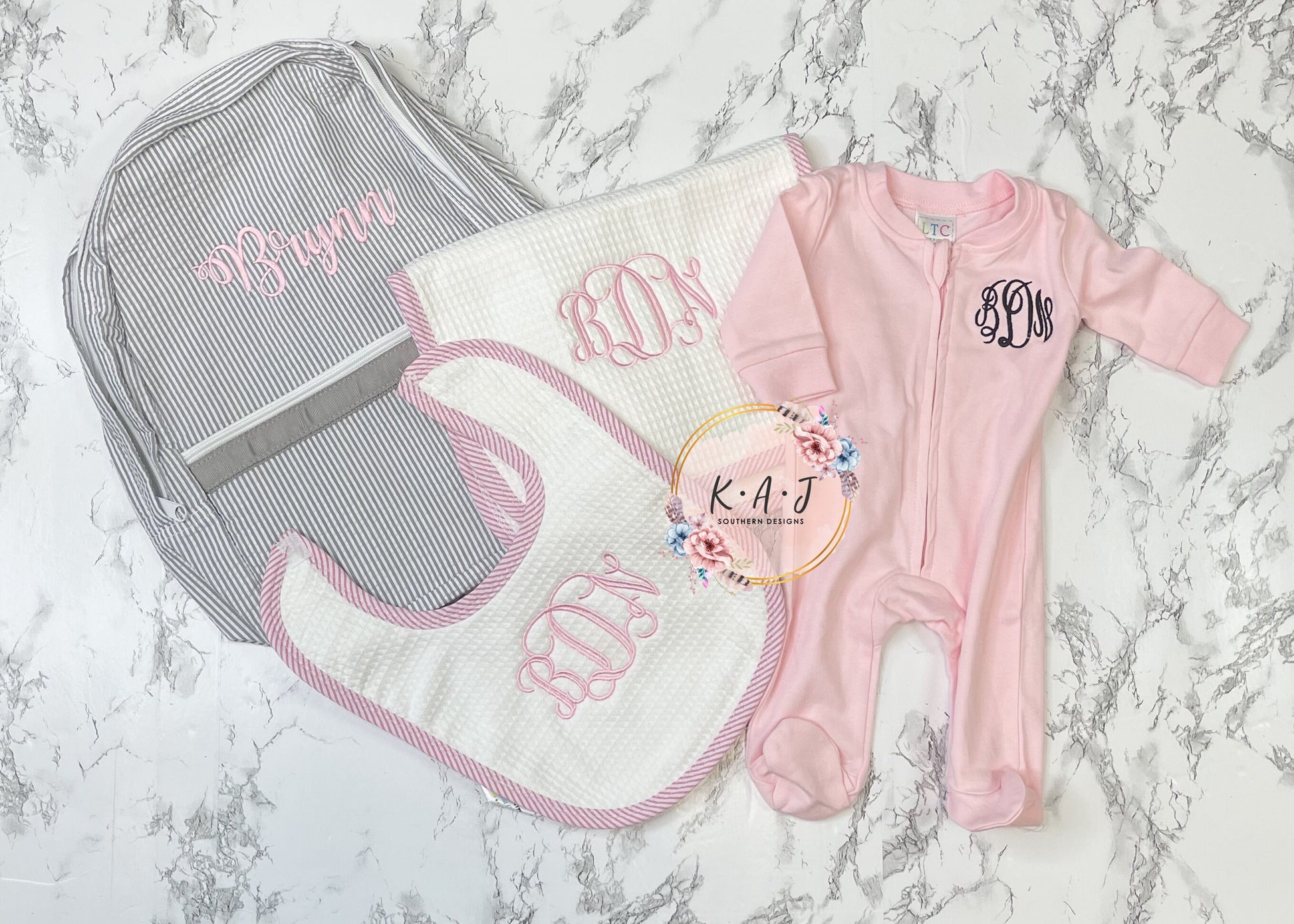 Baby Bib & Burp Cloth Set | Seersucker Bib | Seersucker Burp Cloth | Pink Bib | Green Bib | Blue Bib | Baby Shower Gift