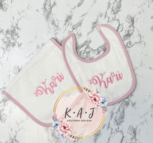 Load image into Gallery viewer, Baby Bib &amp; Burp Cloth Set | Seersucker Bib | Seersucker Burp Cloth | Pink Bib | Green Bib | Blue Bib | Baby Shower Gift
