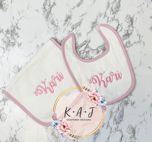 Baby Bib & Burp Cloth Set | Seersucker Bib | Seersucker Burp Cloth | Pink Bib | Green Bib | Blue Bib | Baby Shower Gift