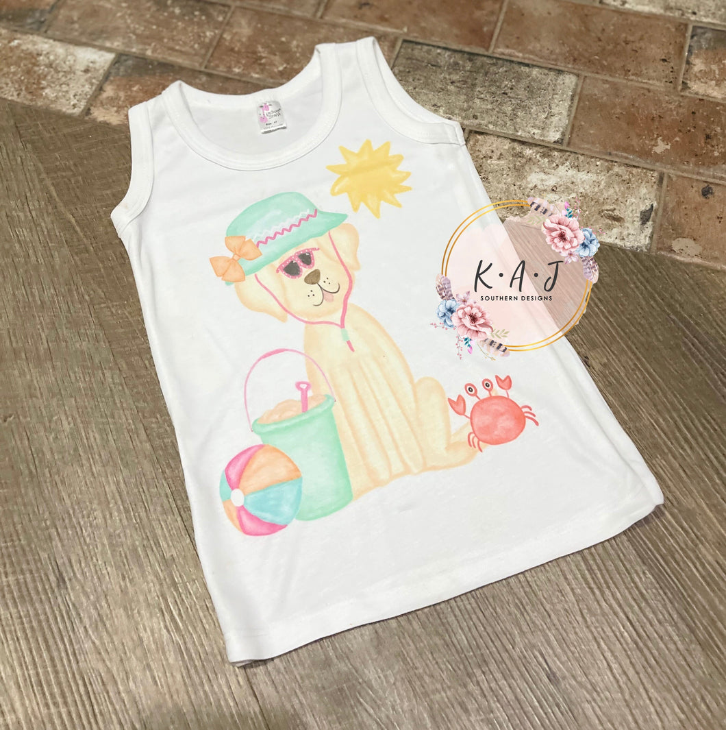 Beach Puppy Shirt,Yellow Lab Shirt,Beach Shirt,Girls Beach Tank,Girls Tanktop, Infant Tanktop,Infant Beach Tank