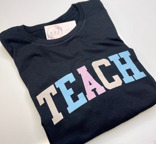 Teach T-shirt,Pastel Teach Shirt,Pastel Teacher Shirt,Pastel Varsity Letter Teach Tee,Teacher Shirt,Pastel Teacher Shirt