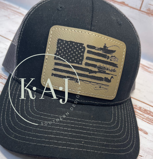 Fishing Hat,Sportsman Leather Patch Hat, Fathers day Gift,Sportsman Gift,Leather Patch Hat,Gift for Dads