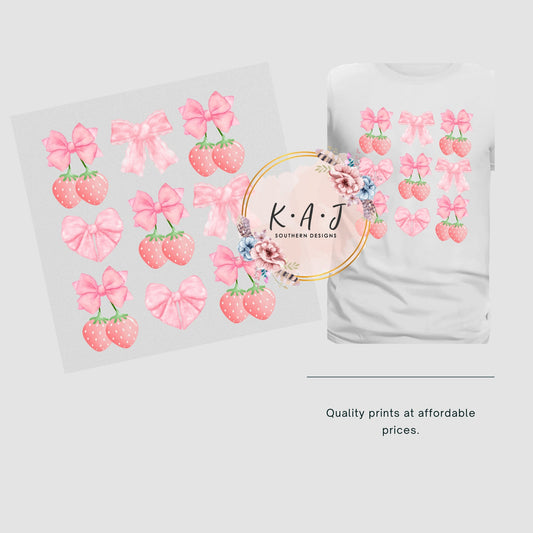 Coquette Girl Strawberries DTF Transfer,Easter DTF,Cute Strawberry Transfer,Strawberry Coquette Girly, Watercolor Strawberry Coquette