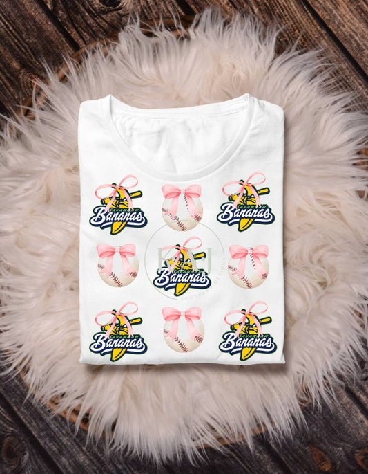 Bows on Banana Ball Tshirt,Savannah Baseball Tee,Savannah Bananas Coquette Shirt,Baseball Coquette,Banana Ball,Savannah Banana Shirts