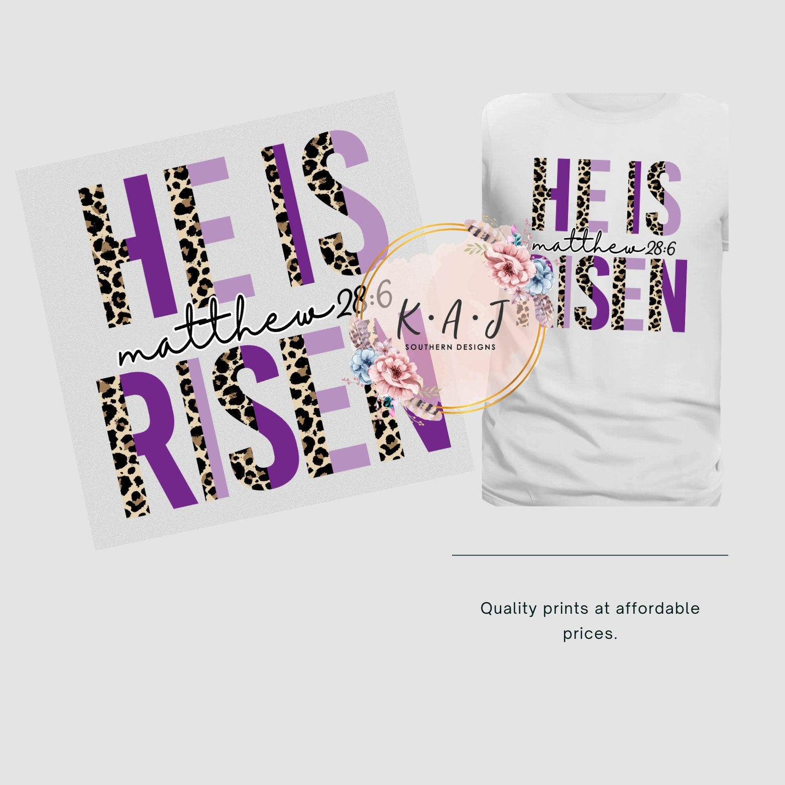 He is Risen,Purple He is Risen Easter DTF Transfer,Easter DTF,He is Risen Purple Leopard Shirt dtf,Easter Transfers,Direct to Film Transfer