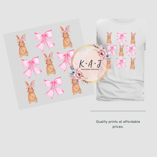 Coquette Girl Bunny DTF Transfer,Easter DTF,Cute Girl Bunny DTF Transfer,Easter Transfers,Girly Bunny with Boys, Watercolor Bunny Coquette