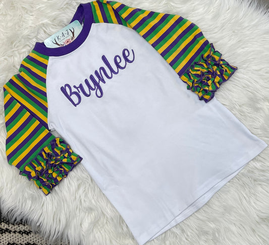 Monogrammed Mardi Gras Stripe Raglan